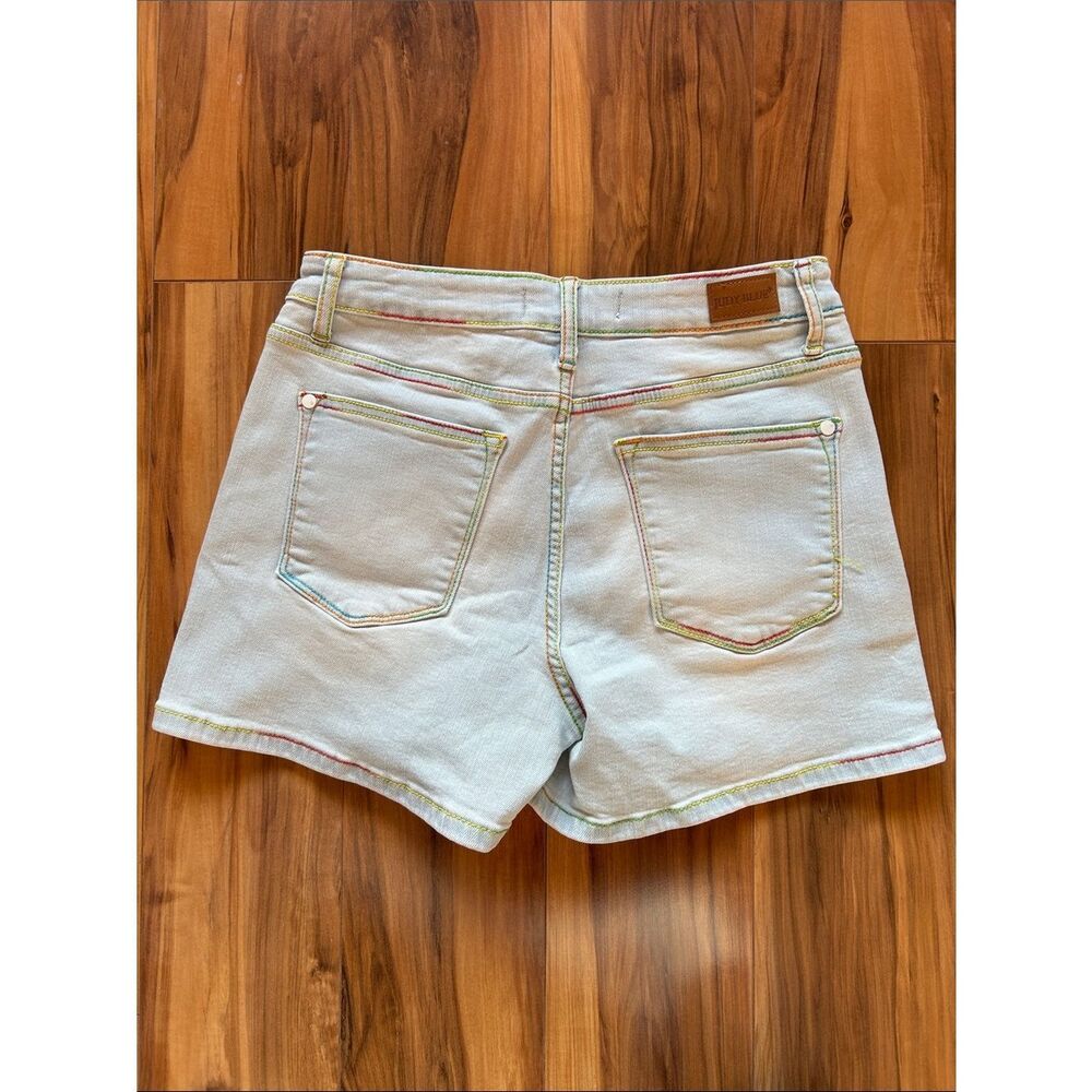 Judy Blue Light Wash Jean Shorts with Rainbow Topstitch - Picture 5 of 6